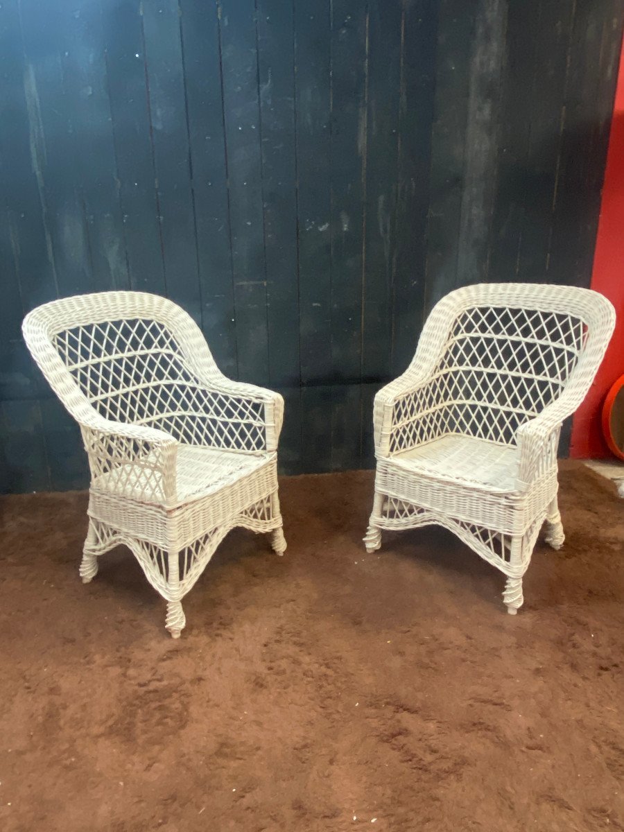 Ensemble De 10 Fauteuils De Véranda En Rotin Circa 1970/1980 Tres Bon état d'Usage -photo-1