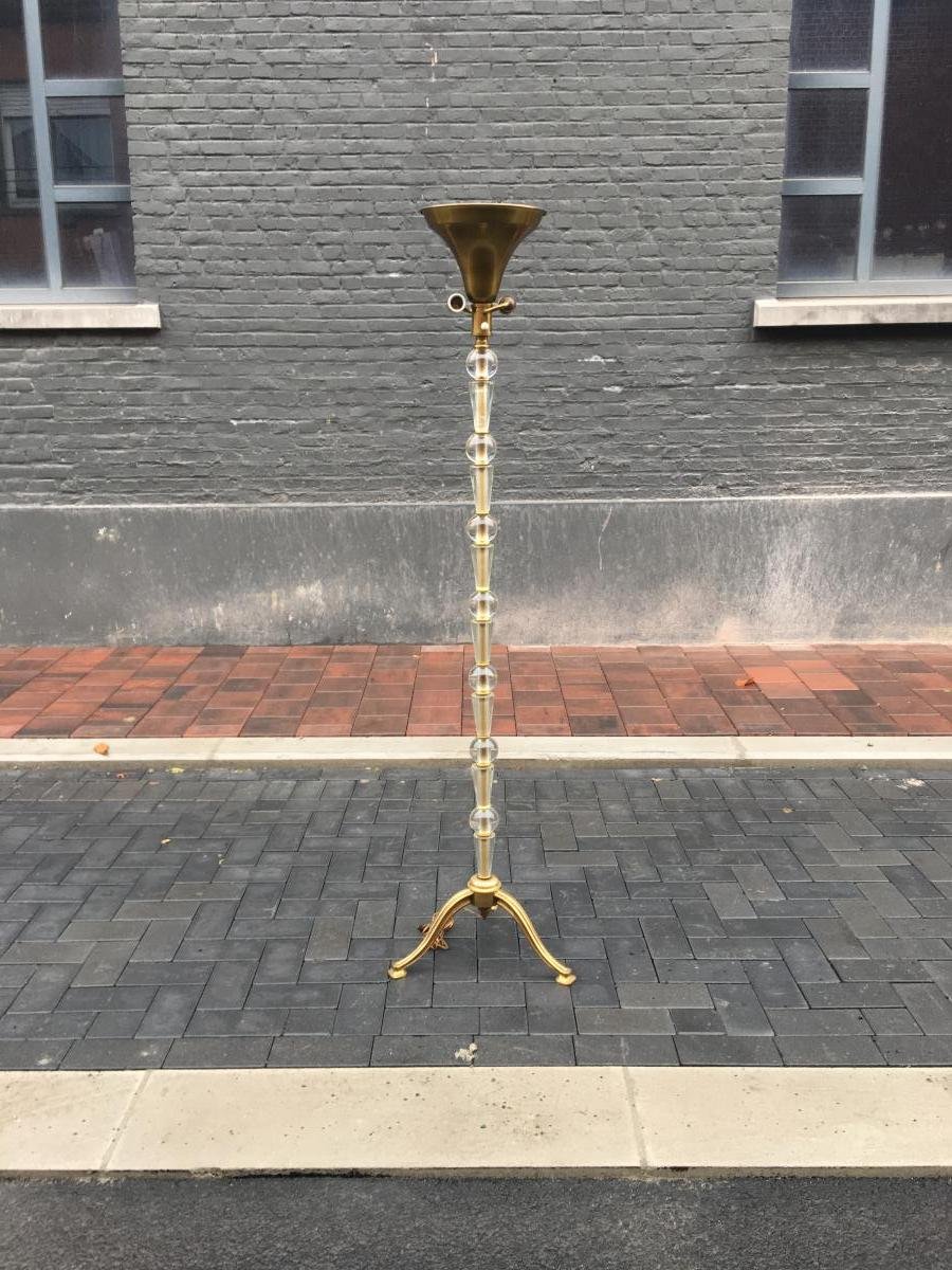 Maison Baguès, Elegant  Lampadaire Verre Et Métal Circa 1950/1960-photo-2