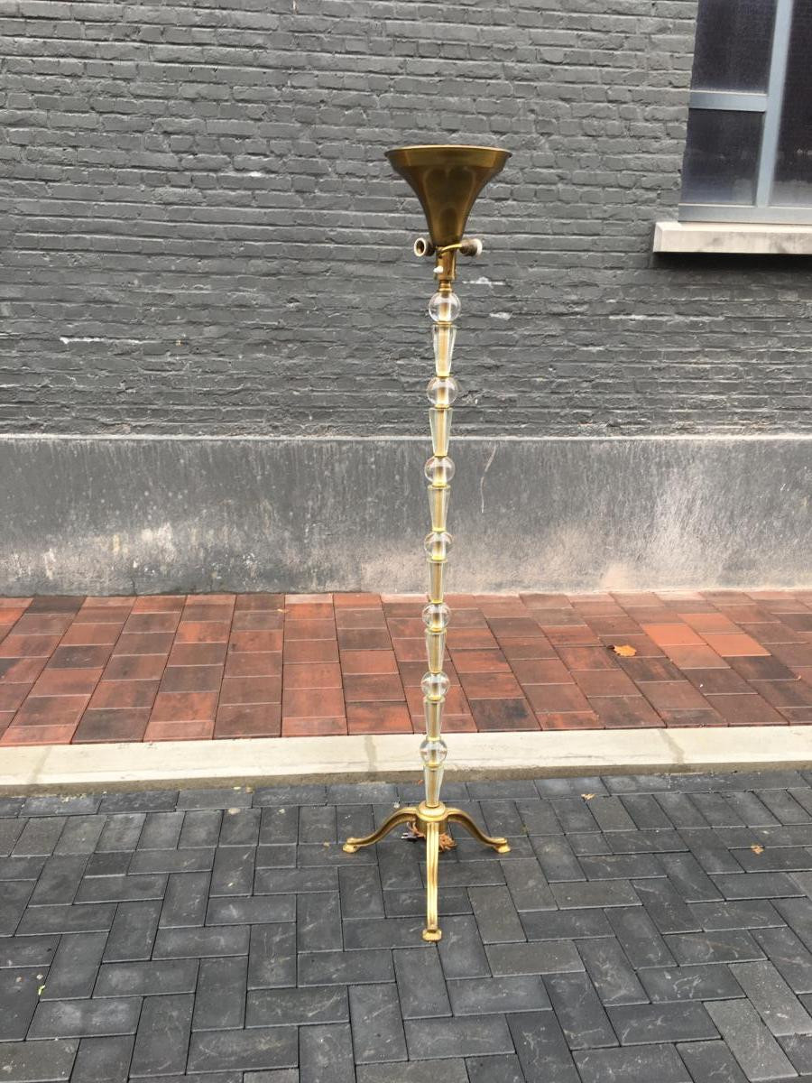 Maison Baguès, Elegant  Lampadaire Verre Et Métal Circa 1950/1960