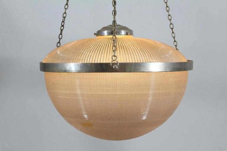 Holophane  Importante Et Rare Suspension à Double Réflecteur En Verre Circa 1930-photo-4
