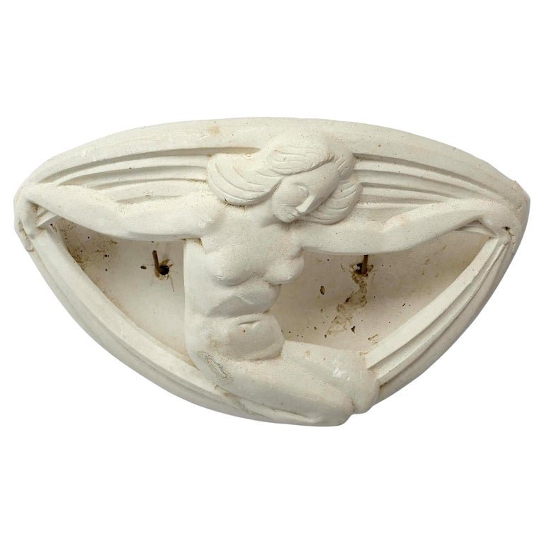 Art Deco Plaster Wall Light With Naiade Decoration Circa 1930-photo-4