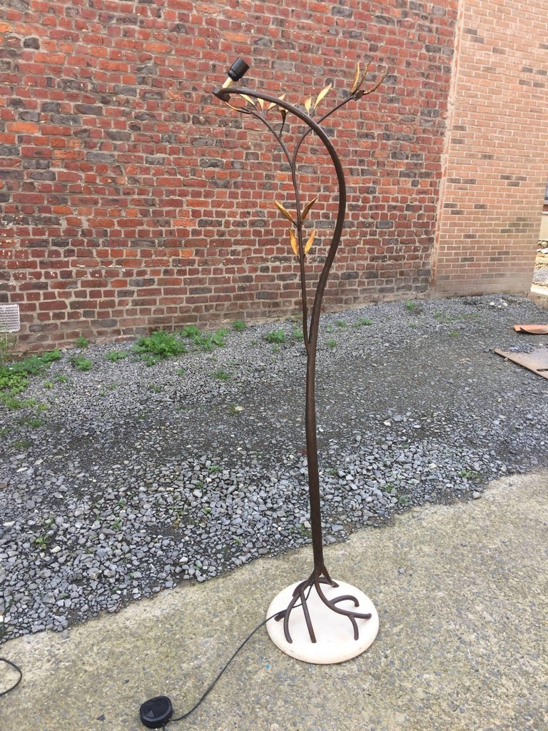 Jean Claude Mahey, "olivia" Floor Lamp, Wrought Iron, Gilded And Travertine, Circa 1980-photo-3