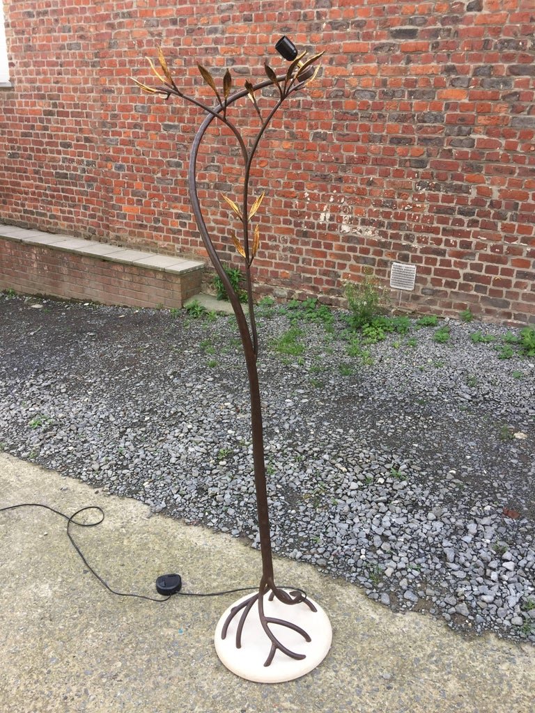 Jean Claude Mahey, "olivia" Floor Lamp, Wrought Iron, Gilded And Travertine, Circa 1980-photo-6