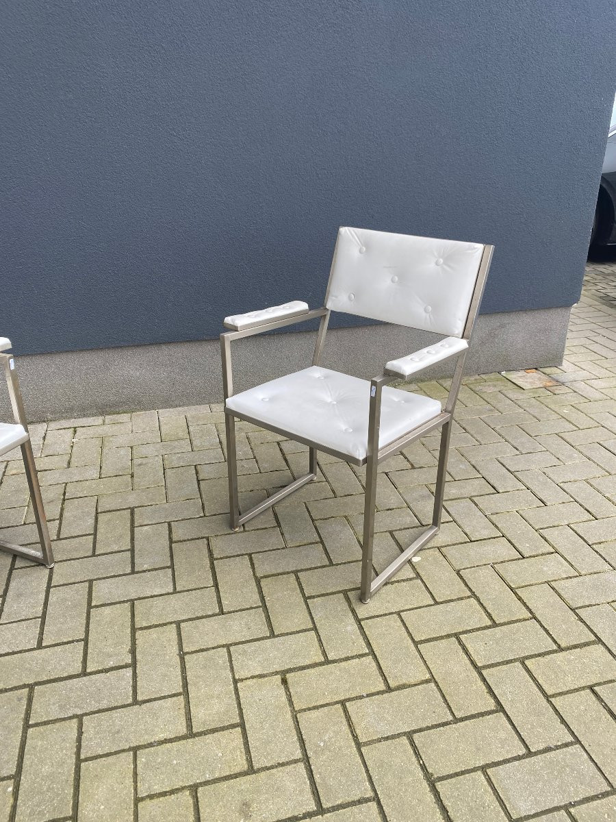 Deux Fauteuils De Bureau Guy Lefevre Pour Maison Jansen, Circa 1970 , Acier Et Moleskine -photo-2