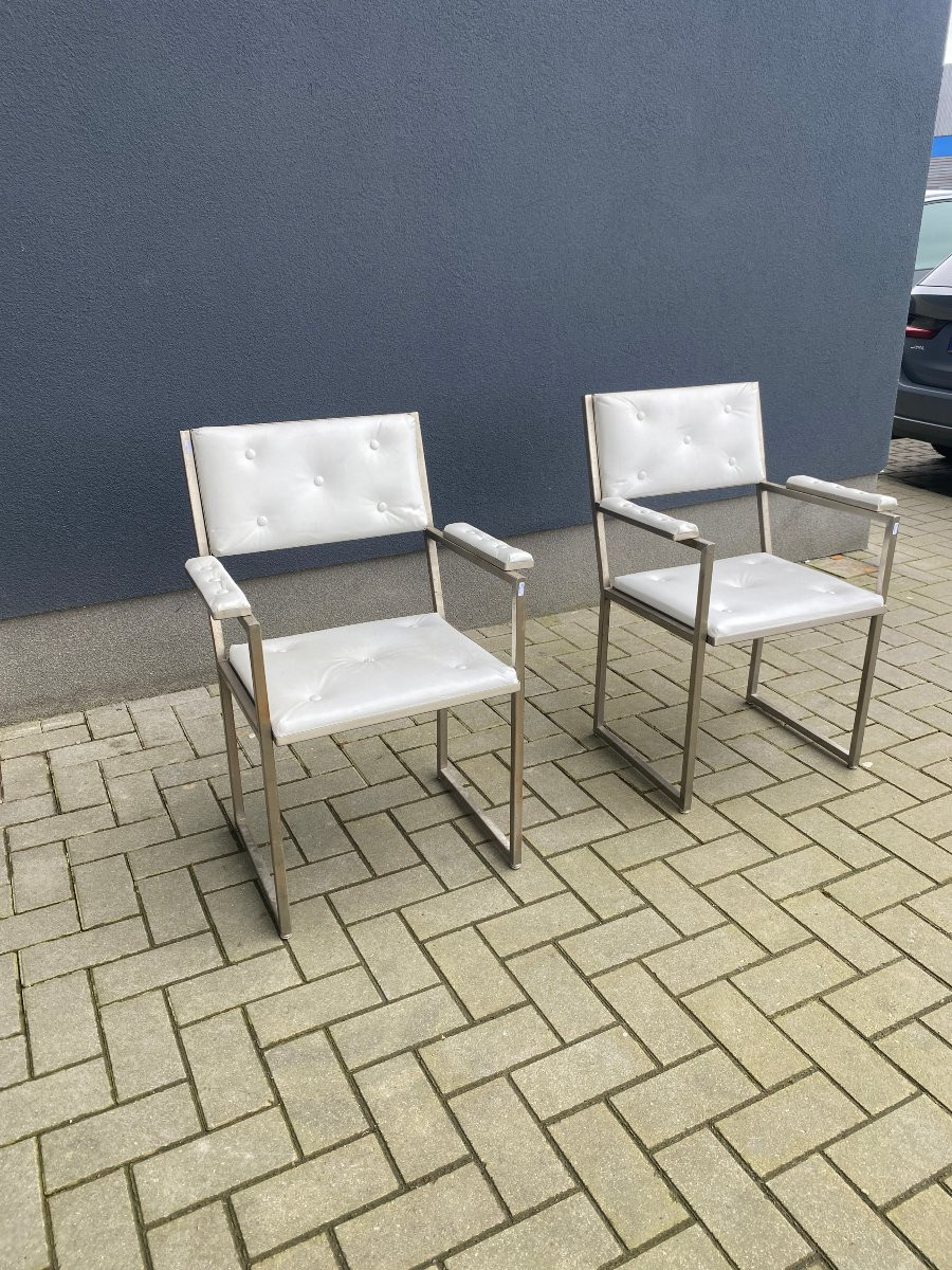 Deux Fauteuils De Bureau Guy Lefevre Pour Maison Jansen, Circa 1970 , Acier Et Moleskine -photo-6
