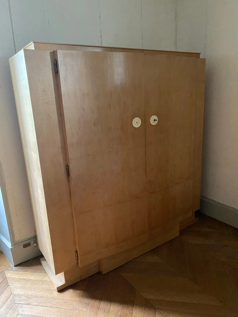André Arbus (1903-1969) Elegant Art Deco Sycamore Armoire Circa 1930