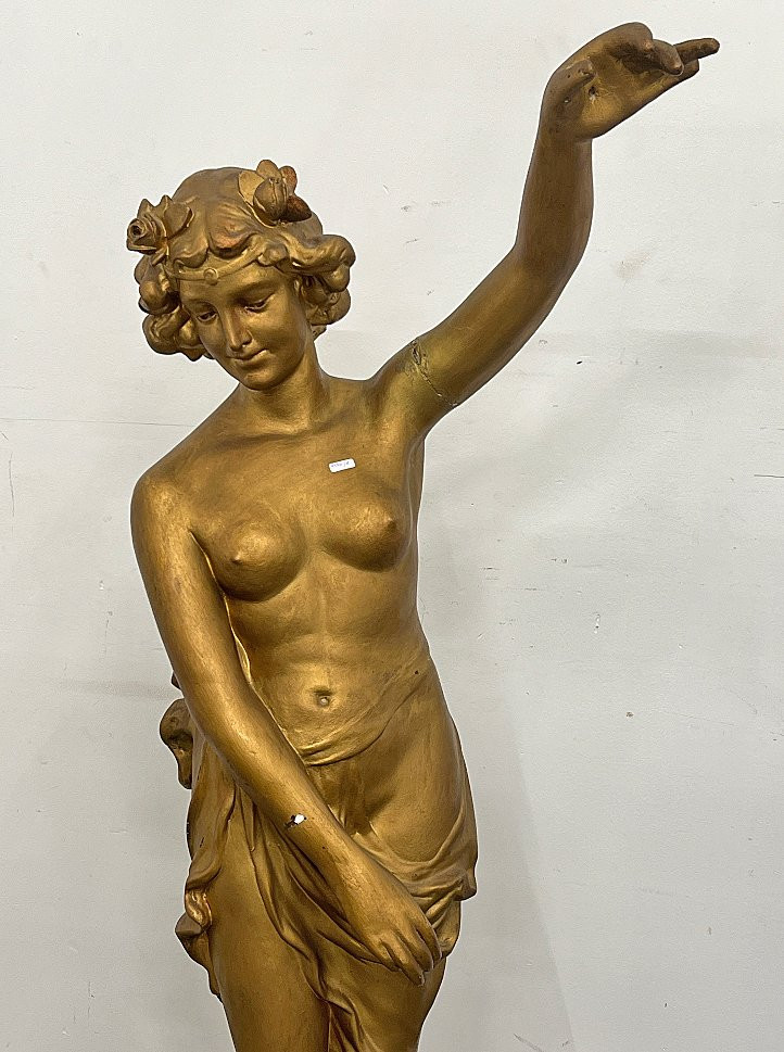 Large Statue (154cm) In Gilded Plaster, Art Deco Period, Circa 1930 -photo-2