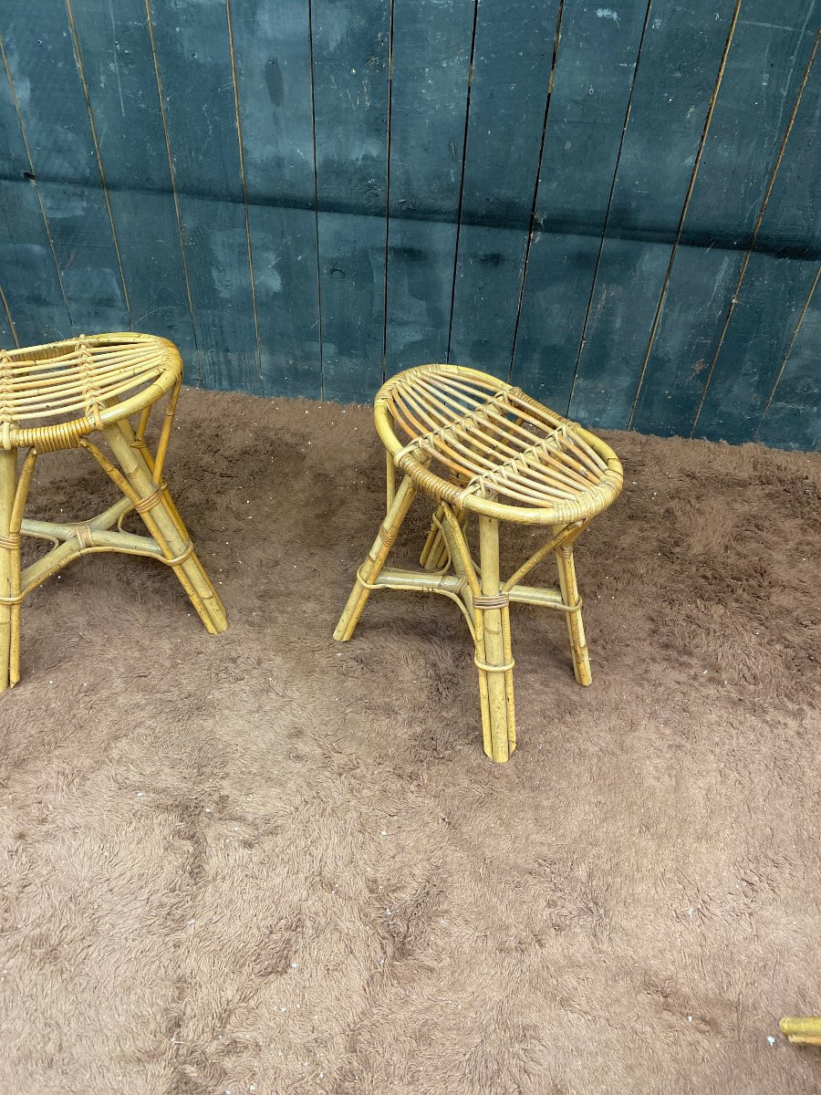 Set Of 6 Bamboo Stools Circa 1970 -photo-2