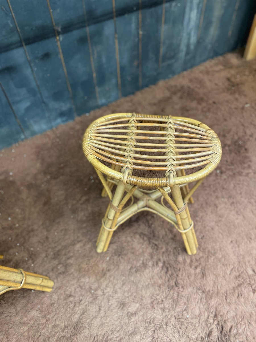 Set Of 6 Bamboo Stools Circa 1970 -photo-4