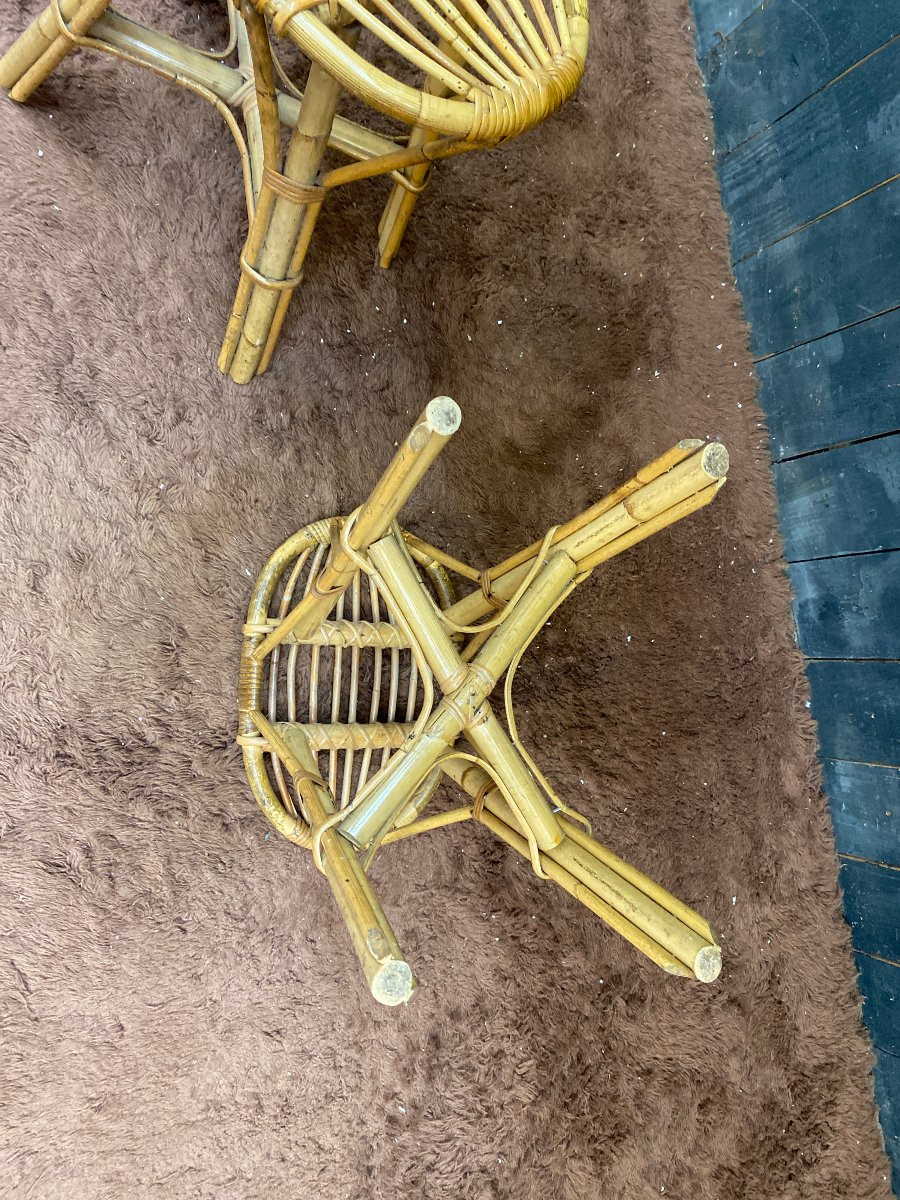 Set Of 6 Bamboo Stools Circa 1970 -photo-5