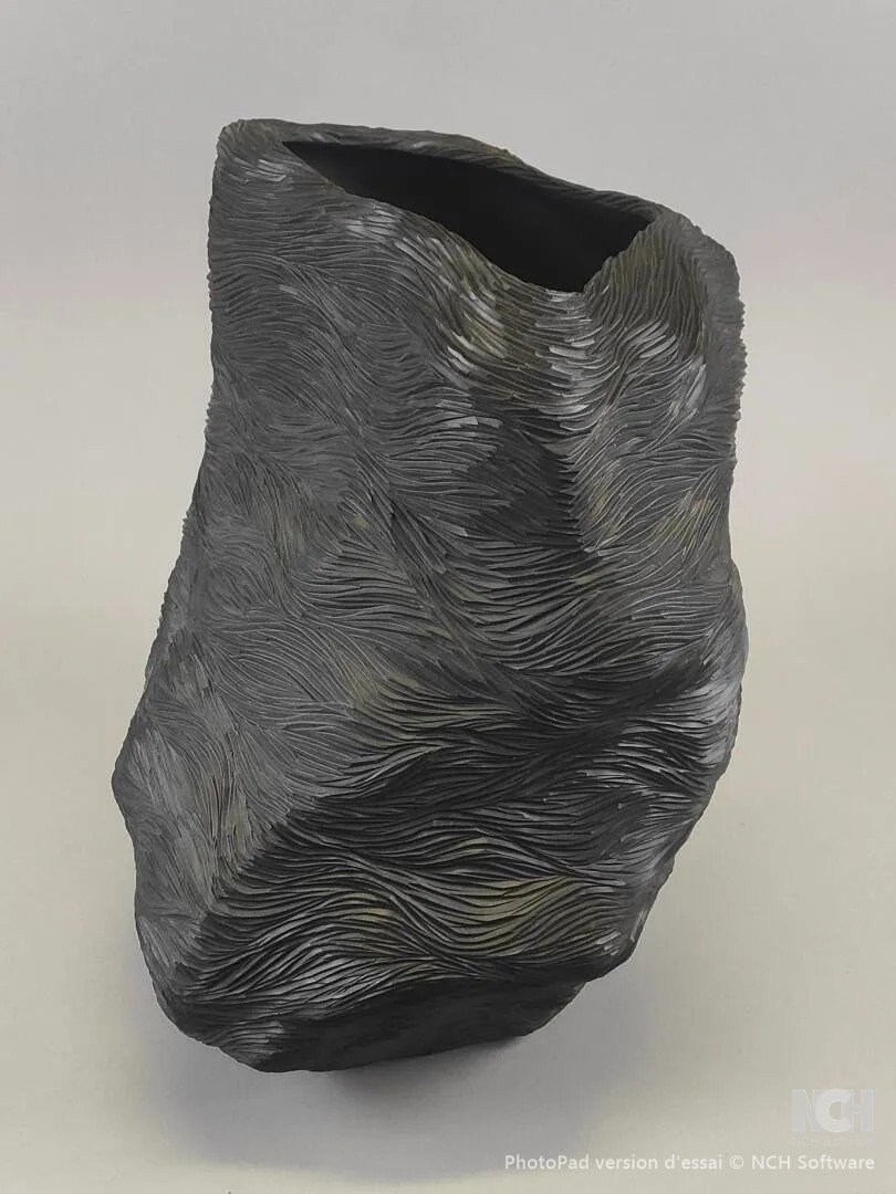 Gilles Caffier (1963) Large Textured Ceramic Vase, Signed -photo-2