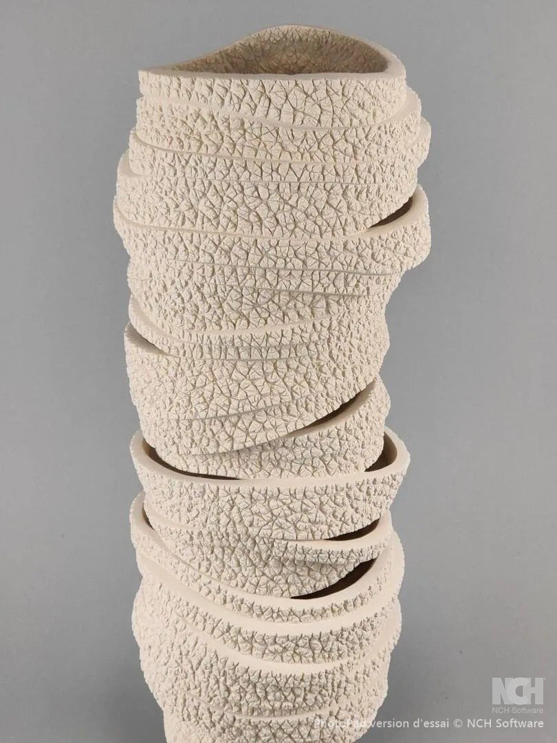 "gilles Caffier (1963) Large Tubular Vase In Textured Ceramic, Signed And Dated-photo-1