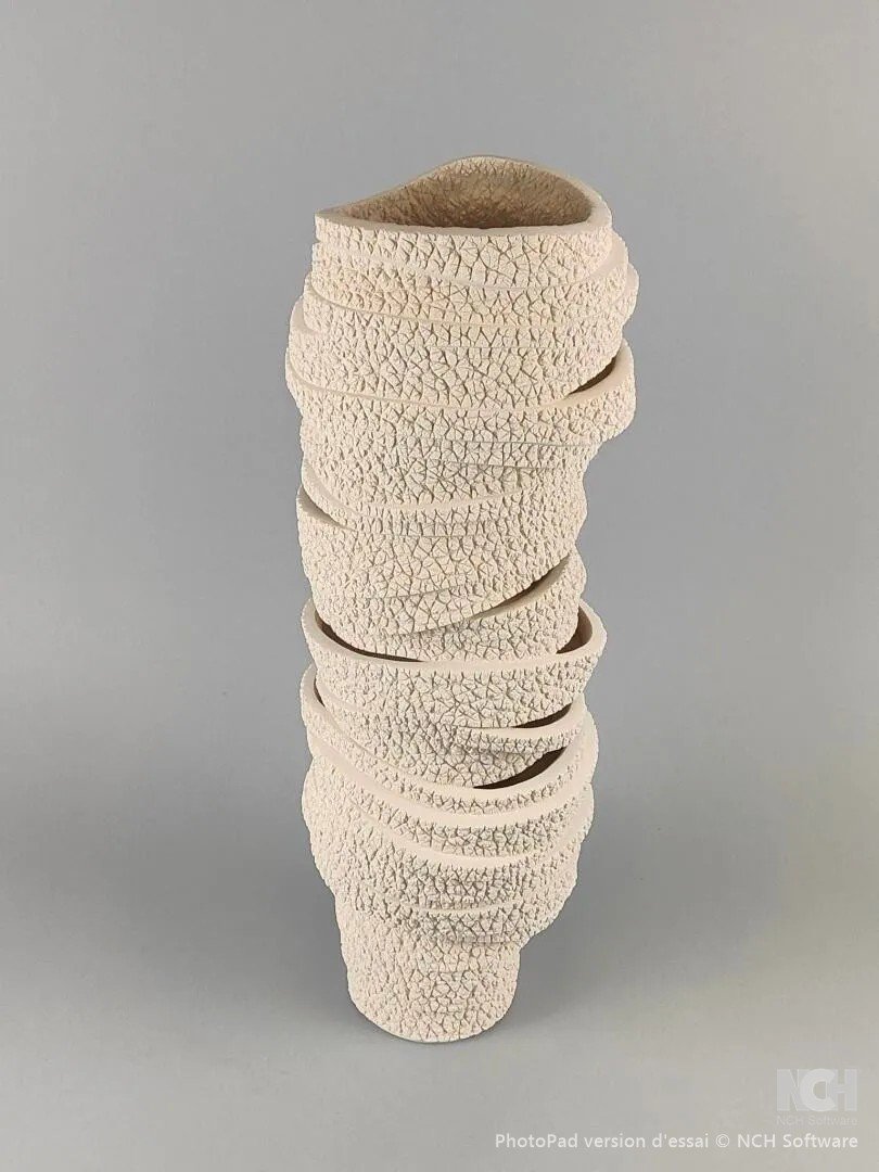 "gilles Caffier (1963) Large Tubular Vase In Textured Ceramic, Signed And Dated-photo-2