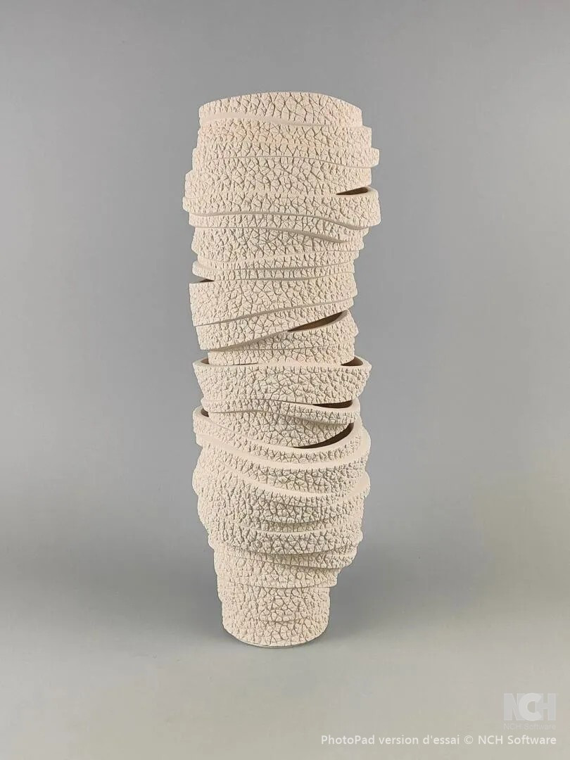 "gilles Caffier (1963) Large Tubular Vase In Textured Ceramic, Signed And Dated