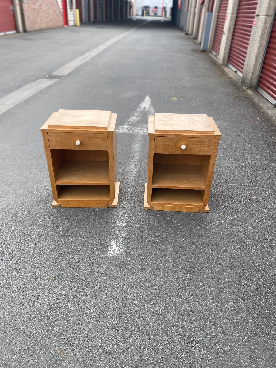 André Arbus (1903-1969) Pair Of Art Deco Sycamore Bedside Tables 1935-photo-2