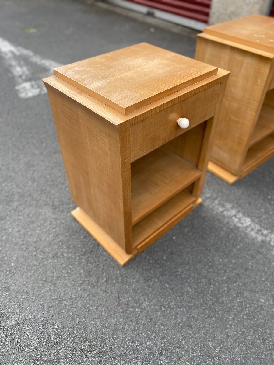 André Arbus (1903-1969) Pair Of Art Deco Sycamore Bedside Tables 1935-photo-4