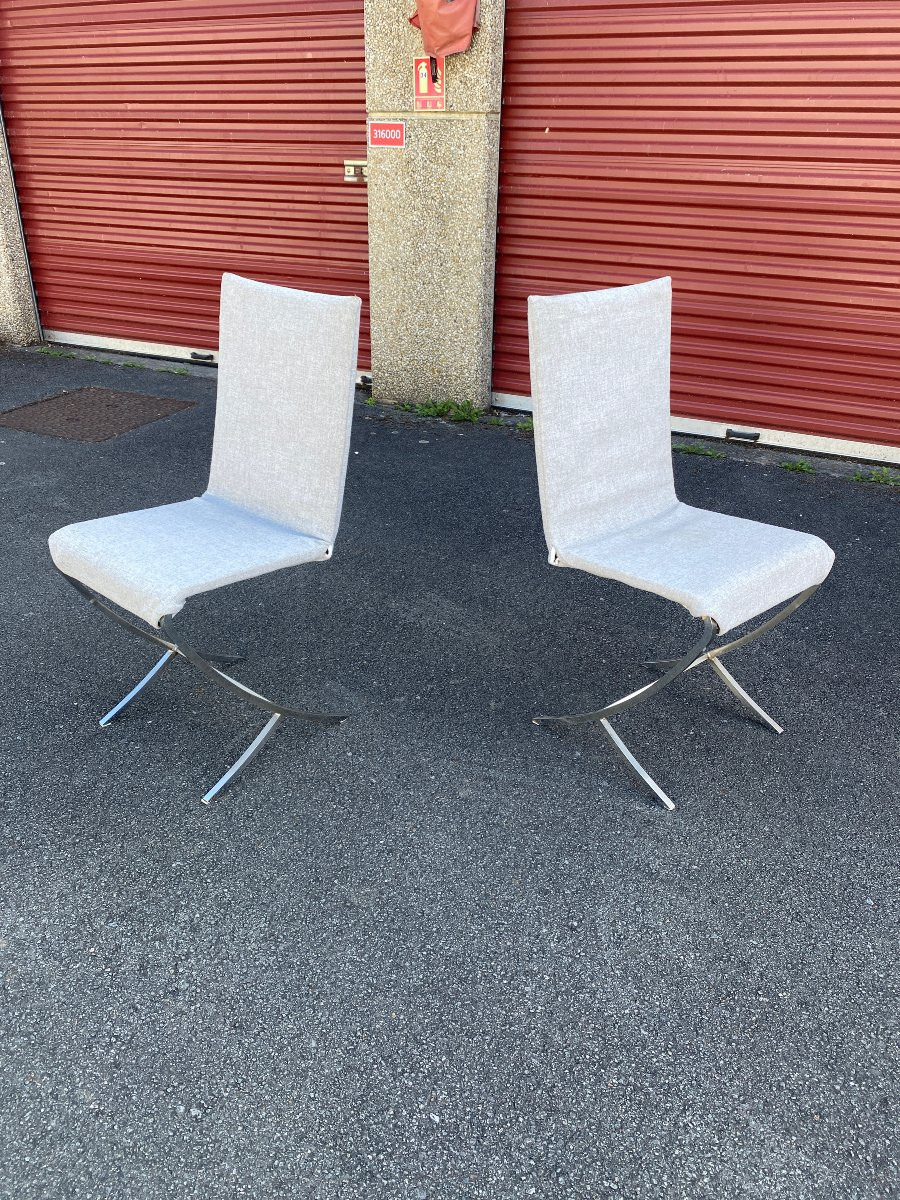 Pierre Cardin (1922-2020) Suite De 6 Chaises , Métal Et tissu , Edition Maison Jansen -photo-2