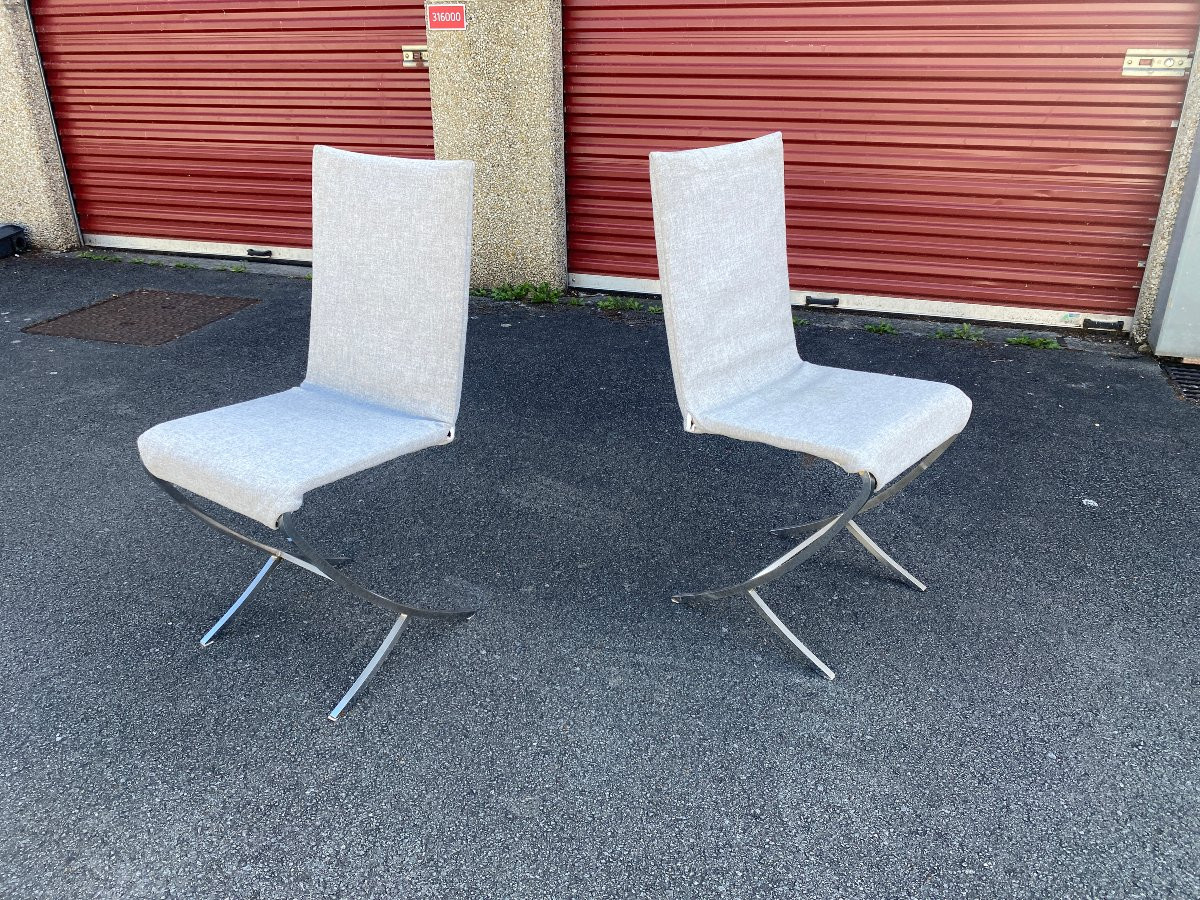 Pierre Cardin (1922-2020) Suite De 6 Chaises , Métal Et tissu , Edition Maison Jansen -photo-1