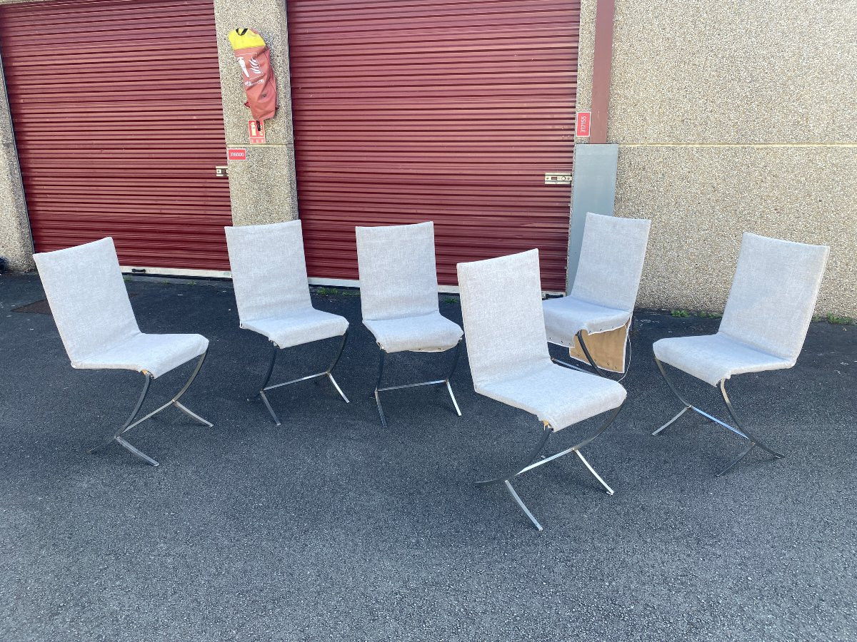 Pierre Cardin (1922-2020) Suite De 6 Chaises , Métal Et tissu , Edition Maison Jansen -photo-3