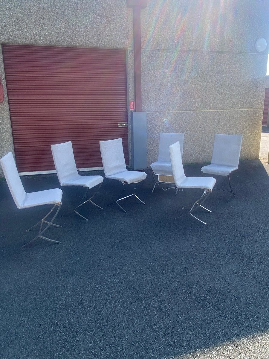 Pierre Cardin (1922-2020) Suite De 6 Chaises , Métal Et tissu , Edition Maison Jansen -photo-6