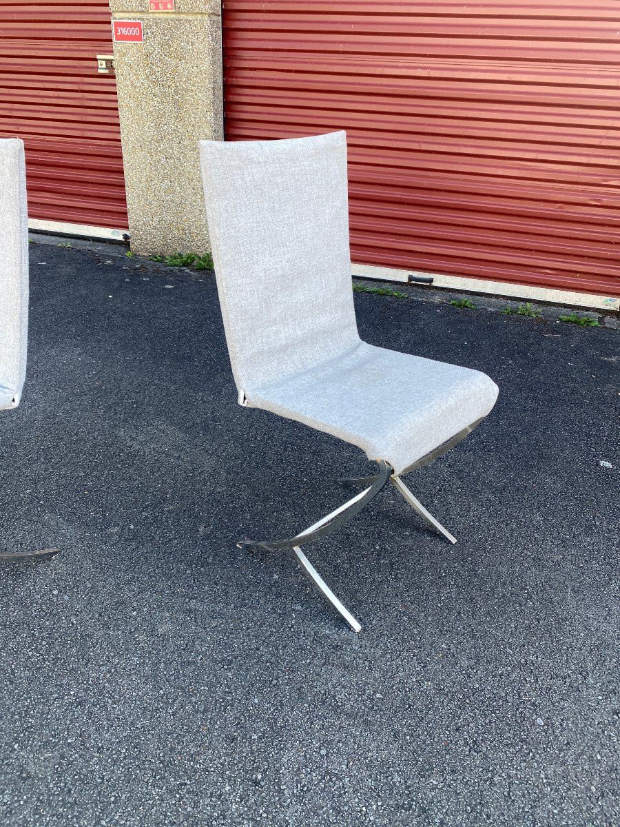Pierre Cardin (1922-2020) Suite De 6 Chaises , Métal Et tissu , Edition Maison Jansen -photo-7