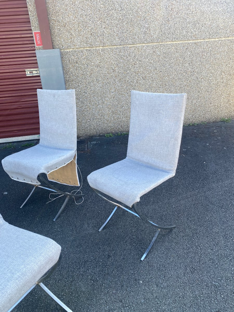 Pierre Cardin (1922-2020) Suite De 6 Chaises , Métal Et tissu , Edition Maison Jansen -photo-8