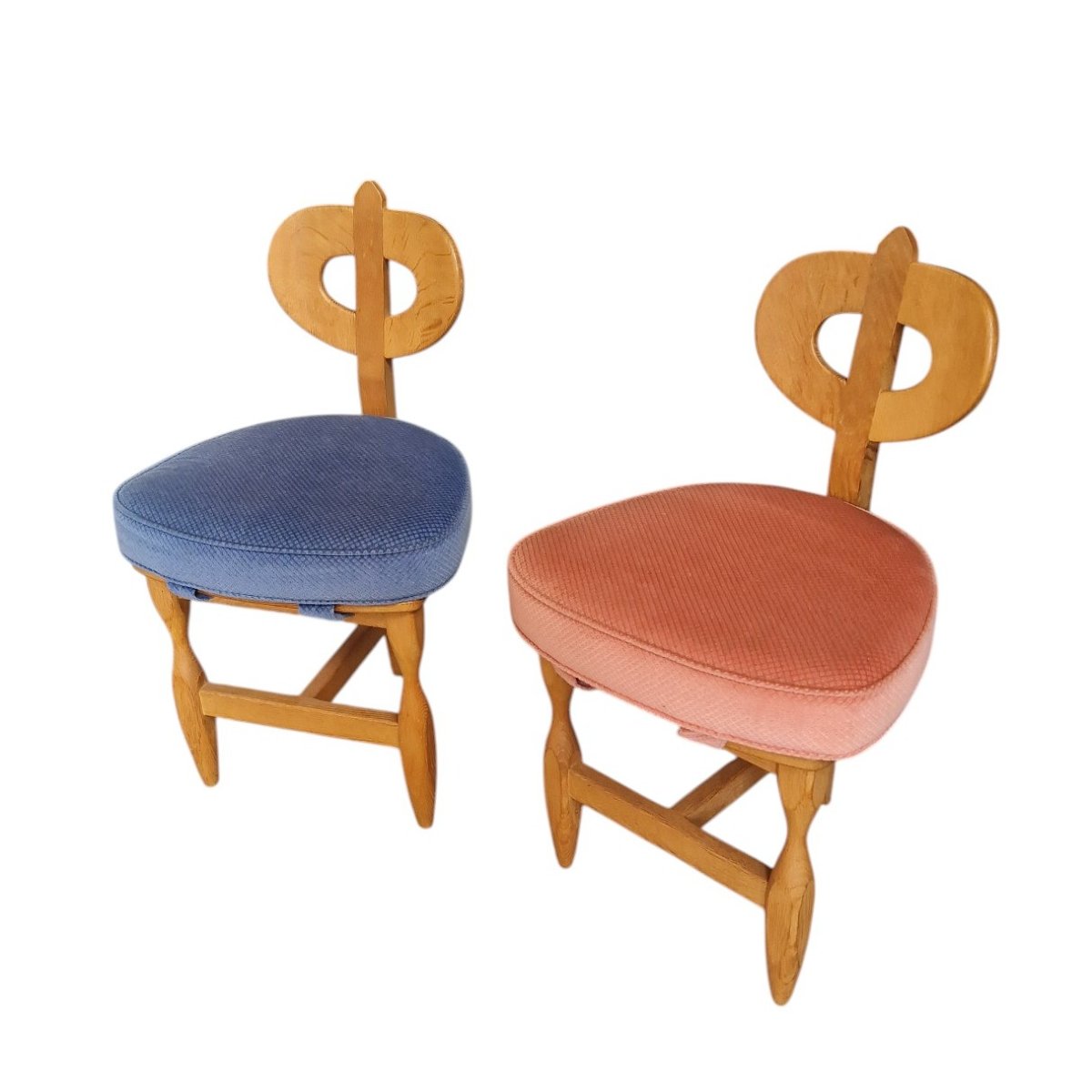 Guillerme Et Chambron, Pair Of Rare Tripod Chairs Circa 1960, Edition Votre Maison -photo-2