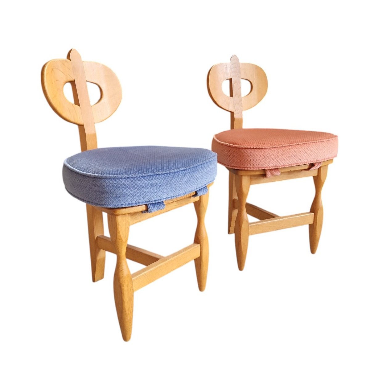 Guillerme Et Chambron, Pair Of Rare Tripod Chairs Circa 1960, Edition Votre Maison -photo-1