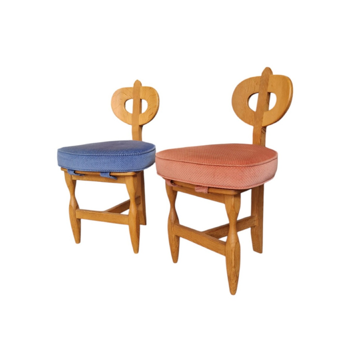 Guillerme Et Chambron, Pair Of Rare Tripod Chairs Circa 1960, Edition Votre Maison 
