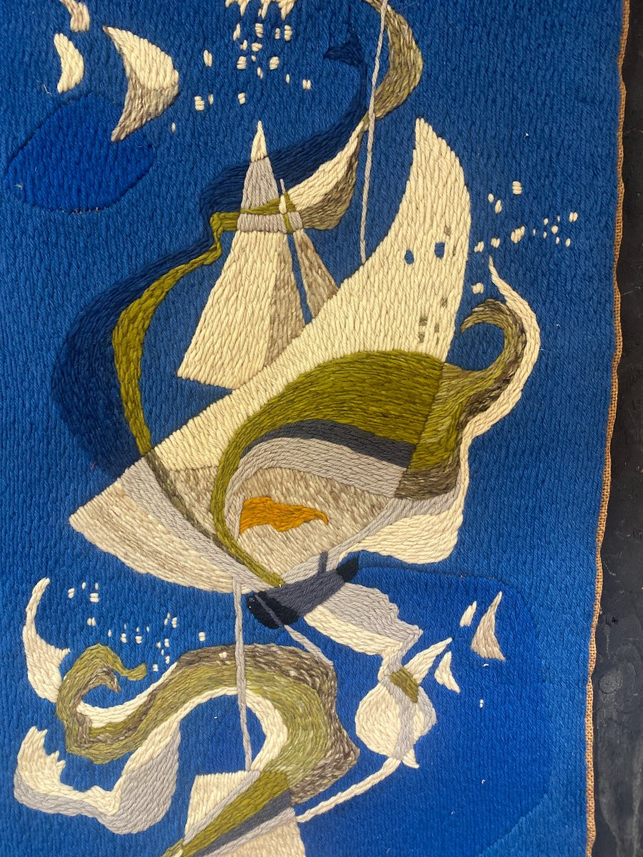 Jean Et Marinette Perrin (xx°) Tapisserie Les Voiles Circa 1970.-photo-1