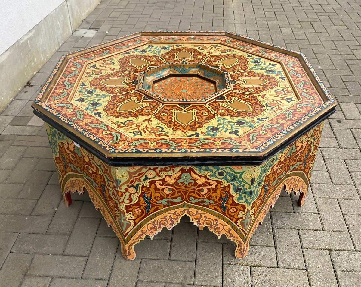 travail oriental grande Table basse en bois polychromé -photo-3