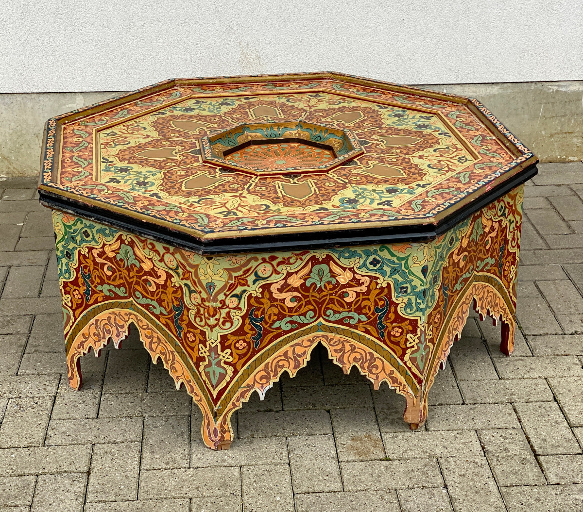 travail oriental grande Table basse en bois polychromé 