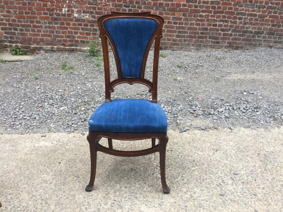 Pair Of Art Nouveau Mahogany Chairs, Nancy School, Circa 1900 -photo-3