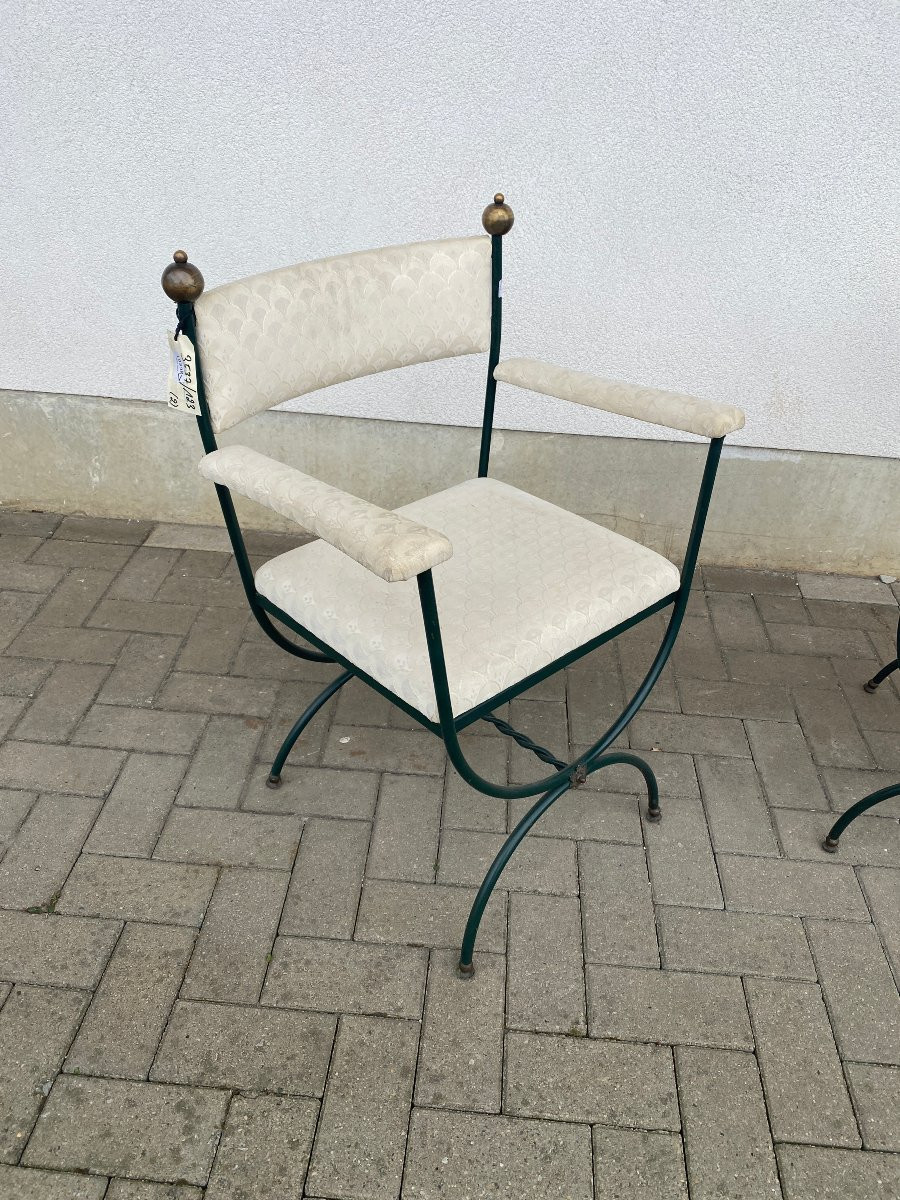 Paire De Fauteuils Curulles En Fer Forgé Et Laiton Circa 1950/1960 -photo-1