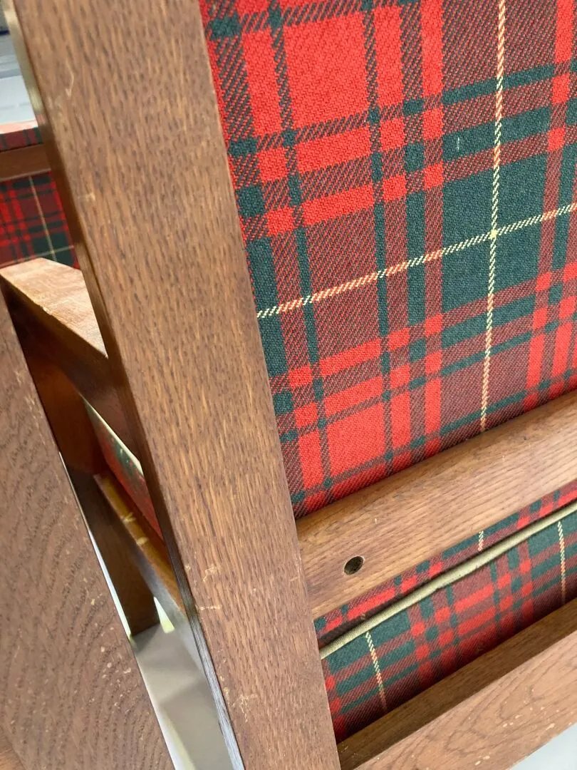 Charles Dudouyt (1885-1946) Rare Set Of 6 Art Deco Armchairs In Oak, Tartan Fabric -photo-7