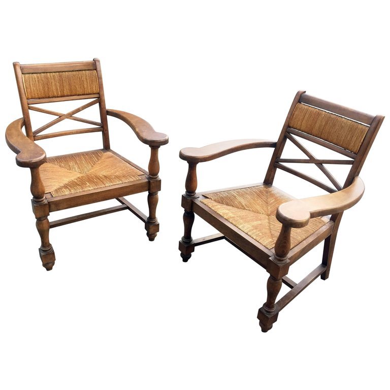 Pair Of Neo-rustic Oak Armchairs Circa 1950-photo-2