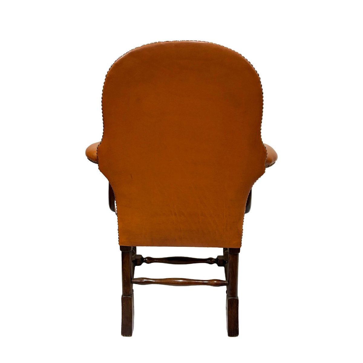 Fauteuil Queen Anne, XIXème, recouvert de cuir fauve-photo-2