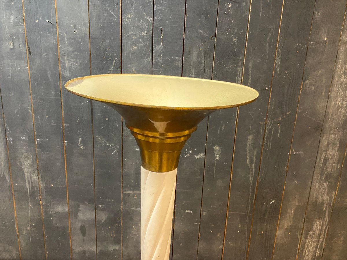 Art Deco Neo-classical Floor Lamp In Lacquered Wood And Brass, Circa 1930/1940 -photo-2