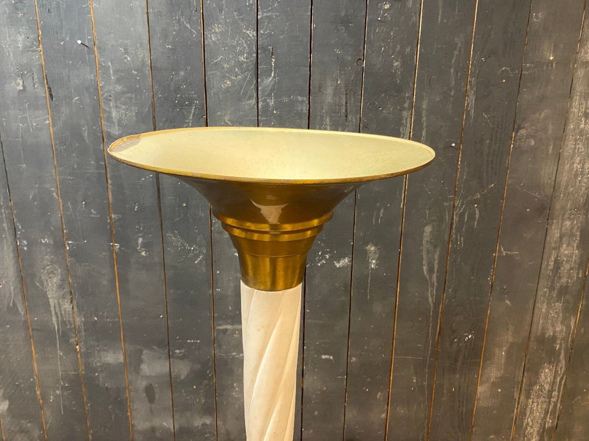 Art Deco Neo-classical Floor Lamp In Lacquered Wood And Brass, Circa 1930/1940 -photo-1