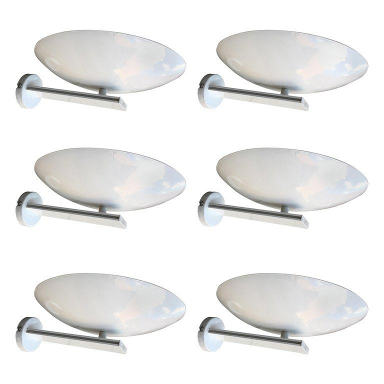 Set Of 6 Lacquered Metal Wall Lights Circa 1970/1980 Halogen Lighting 