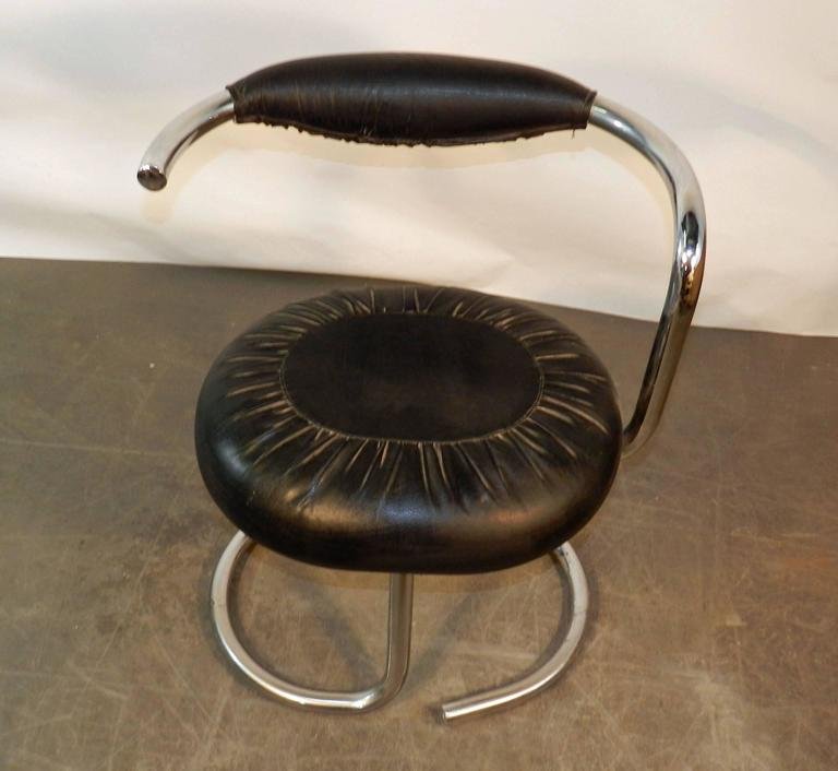 Giotto Stoppino, 10 Chrome And Moleskine Chairs Italy 1970 -photo-3