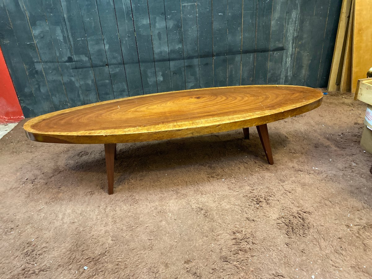 tres grande table basse a plateau monoxyle d'une tranche d'arbre , travail ancien-photo-3