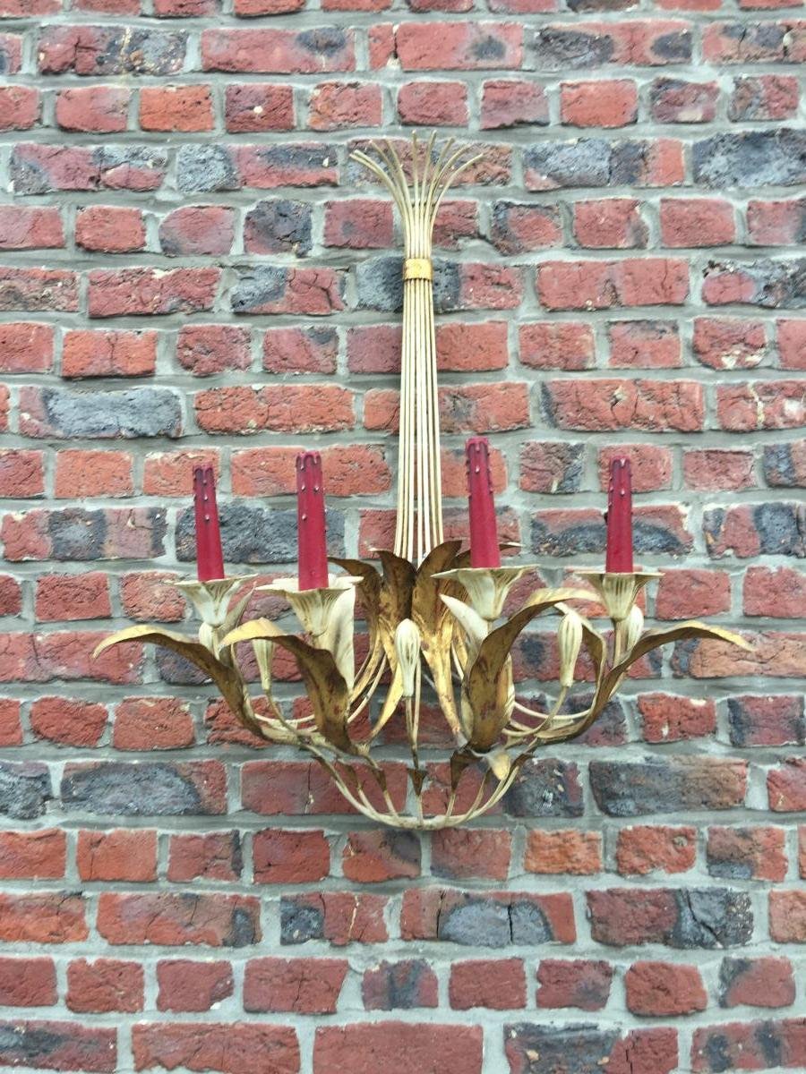 Paire De Grandes Appliques Art Deco, En Métal Laqué Circa 1940 -photo-2