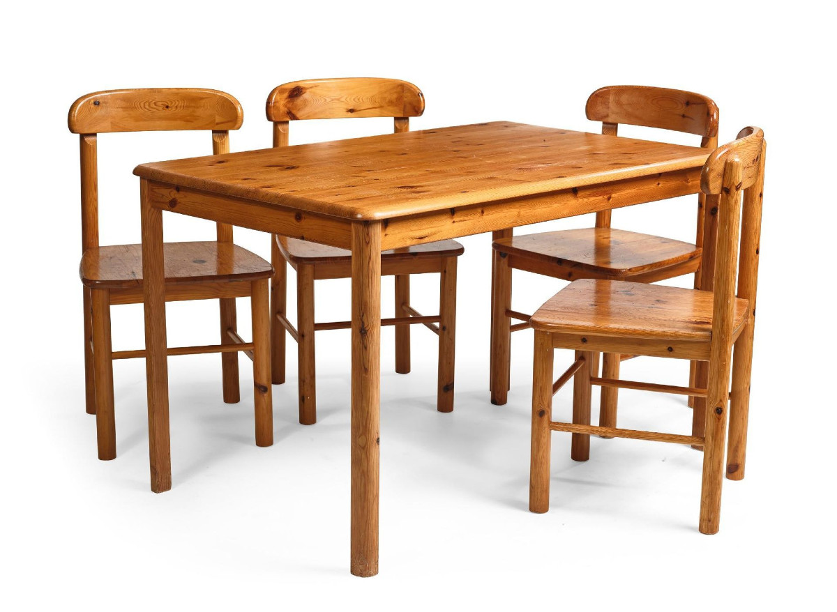 Table And Chairs Made Of Fir Wood, French Work Circa 1950/1960-photo-1