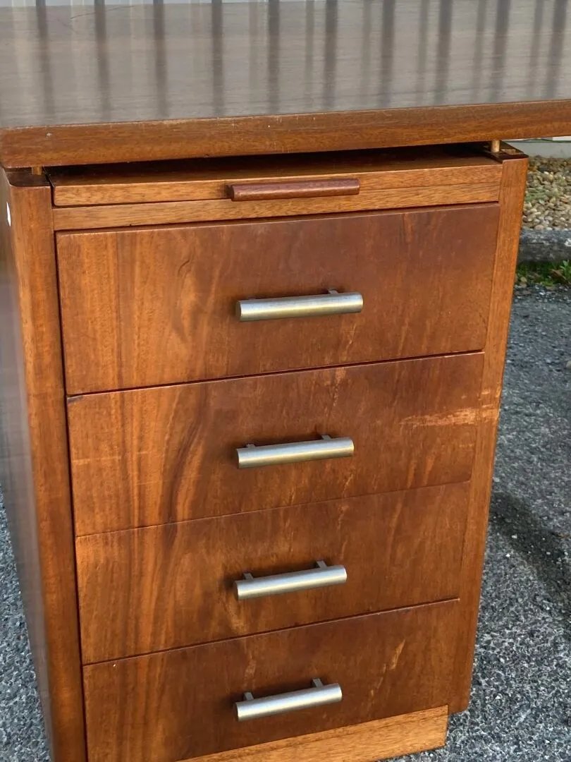 Art Deco Mahogany Desk To Be Restored, Circa 1930/1950-photo-3