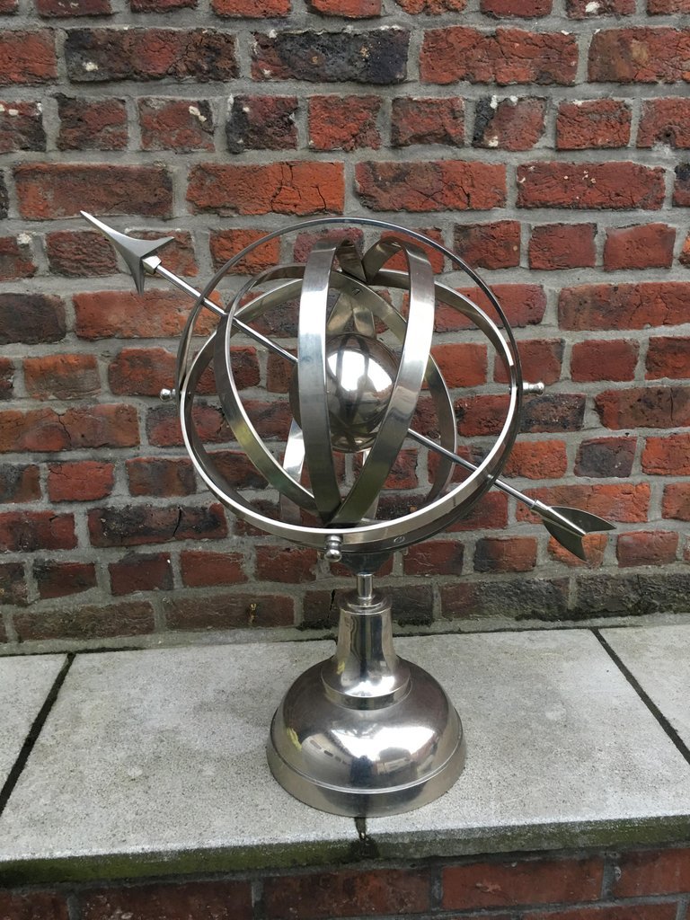 Sphere Armilaire En Métal Nickelé Circa 1970 -photo-2