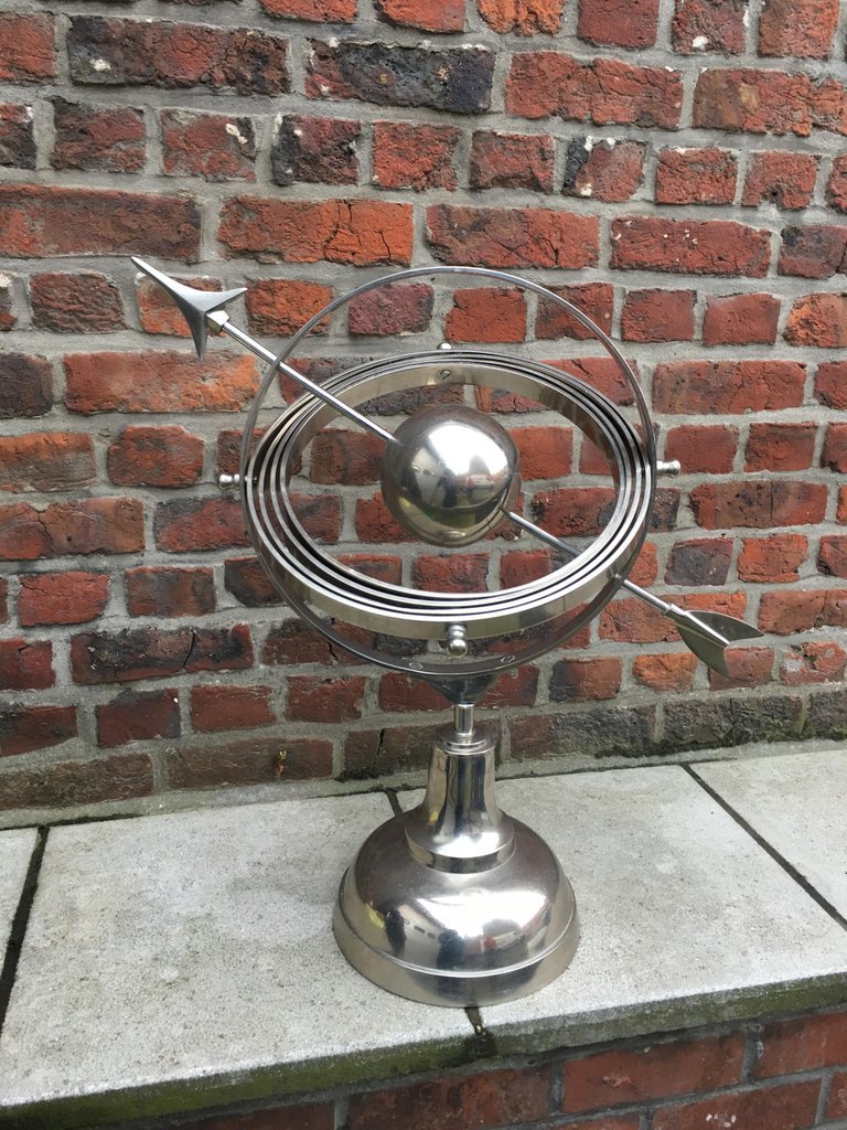 Sphere Armilaire En Métal Nickelé Circa 1970 -photo-4