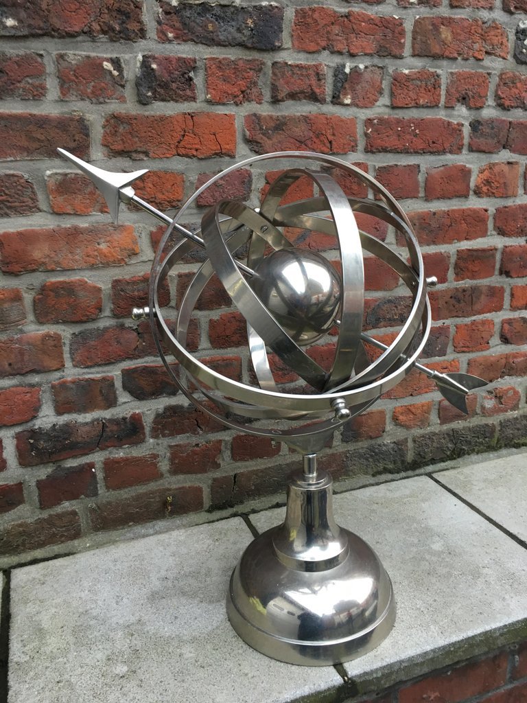 Sphere Armilaire En Métal Nickelé Circa 1970 -photo-6