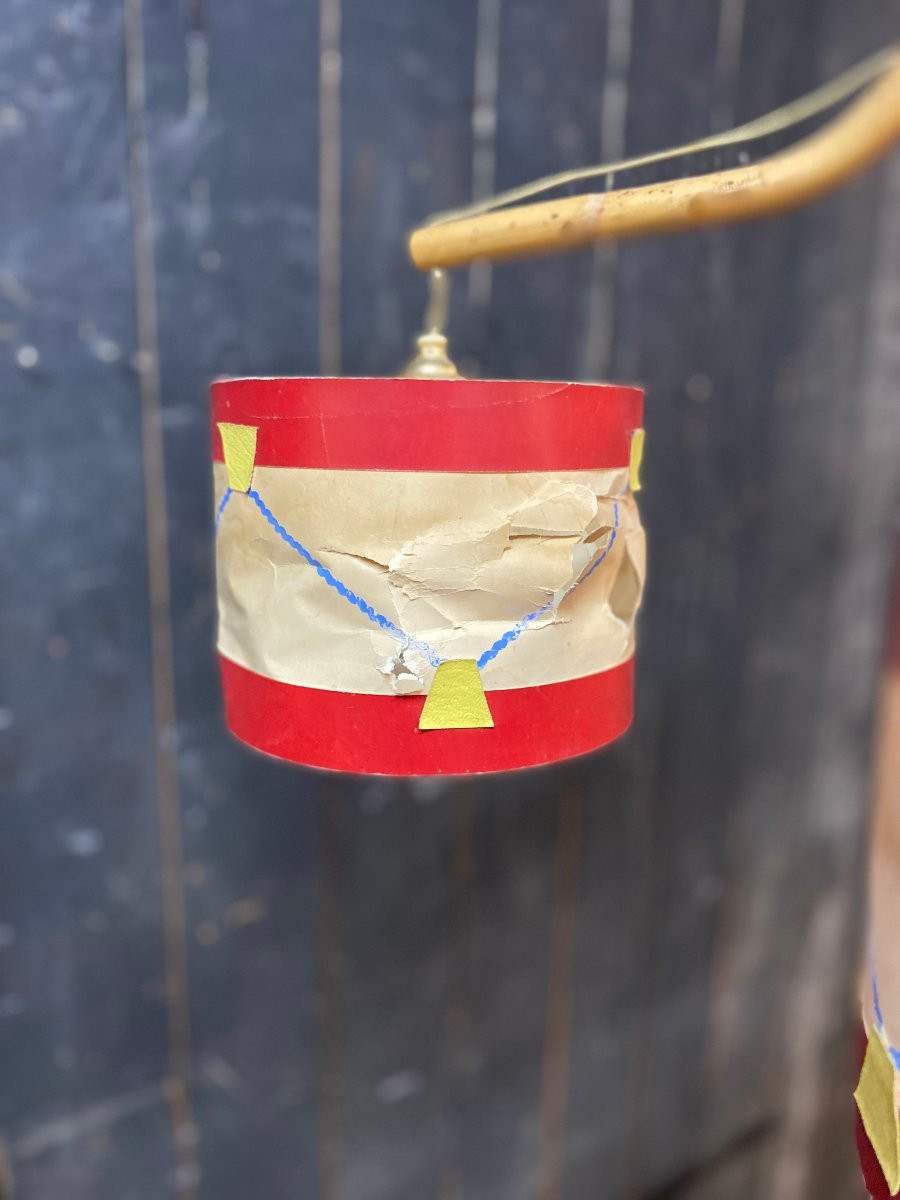 Audoux Minet, Bamboo Chandelier, Drum-shaped Lampshade, Circa 1950/1960-photo-2