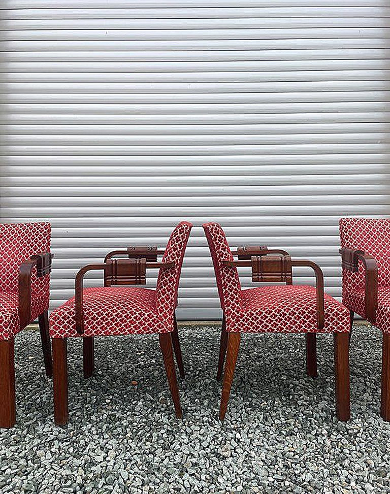 Charles Dudouyt (1885-1946) 4 Art Deco Bridge Chairs In Oak Circa 1940-photo-4